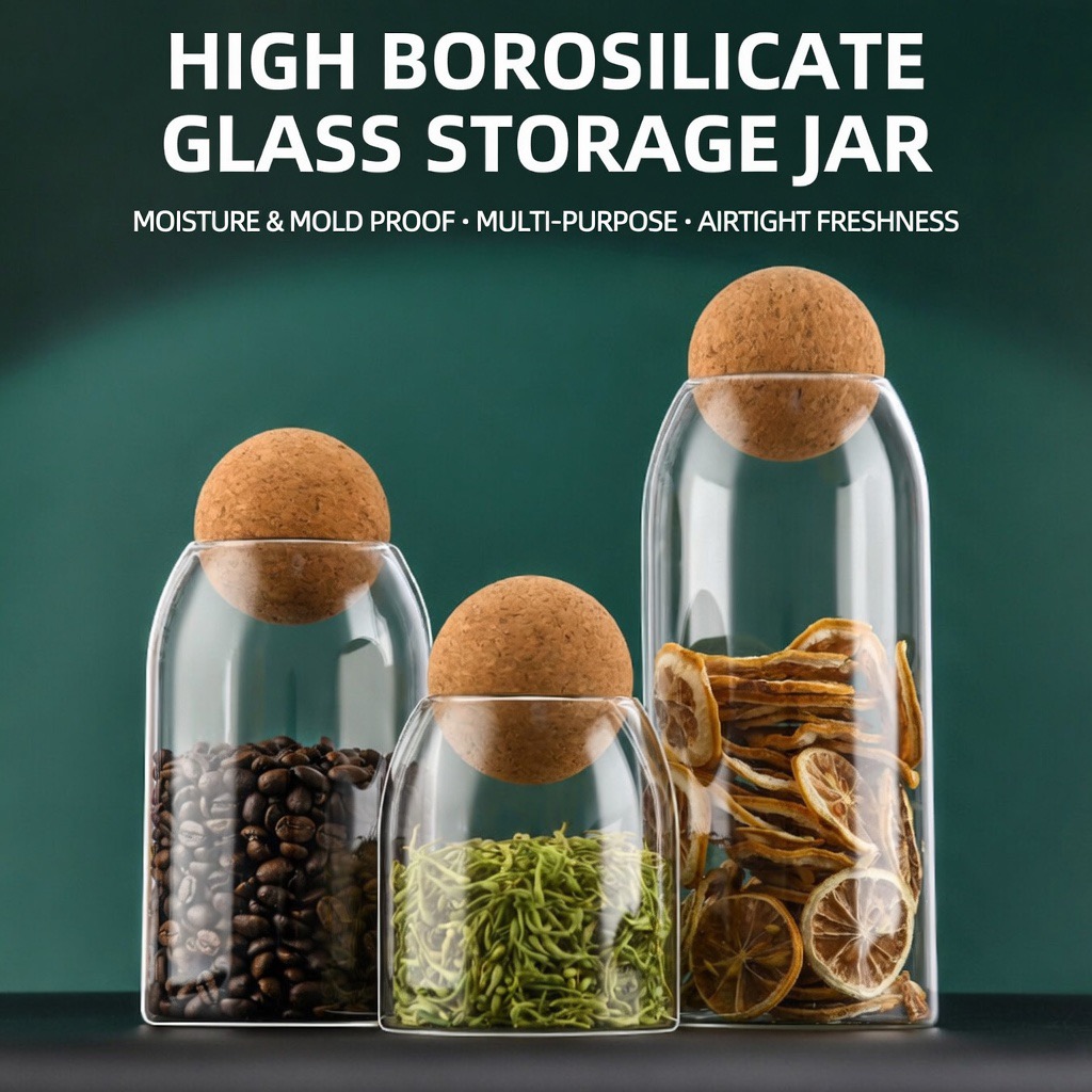 Cute Glass Storage Jar Cork Lid Cover Decorative Airtight Moisture-proof Container Food Coffee Candy Bathroom Use 501ml