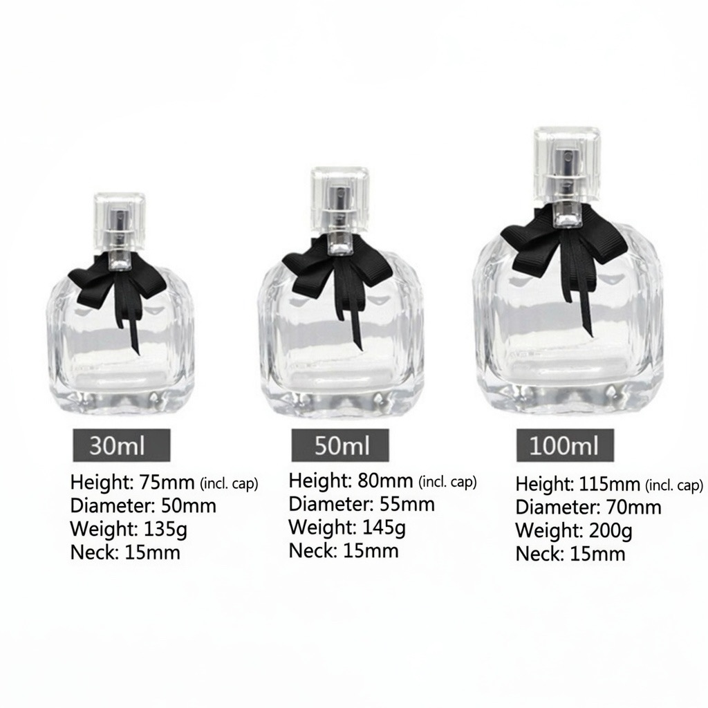 Factory Stock 30ml 50ml 100ml High-grade Empty Transparent Perfume Bottles with Black Bow at Neck square Luxury Perfume Bottle
